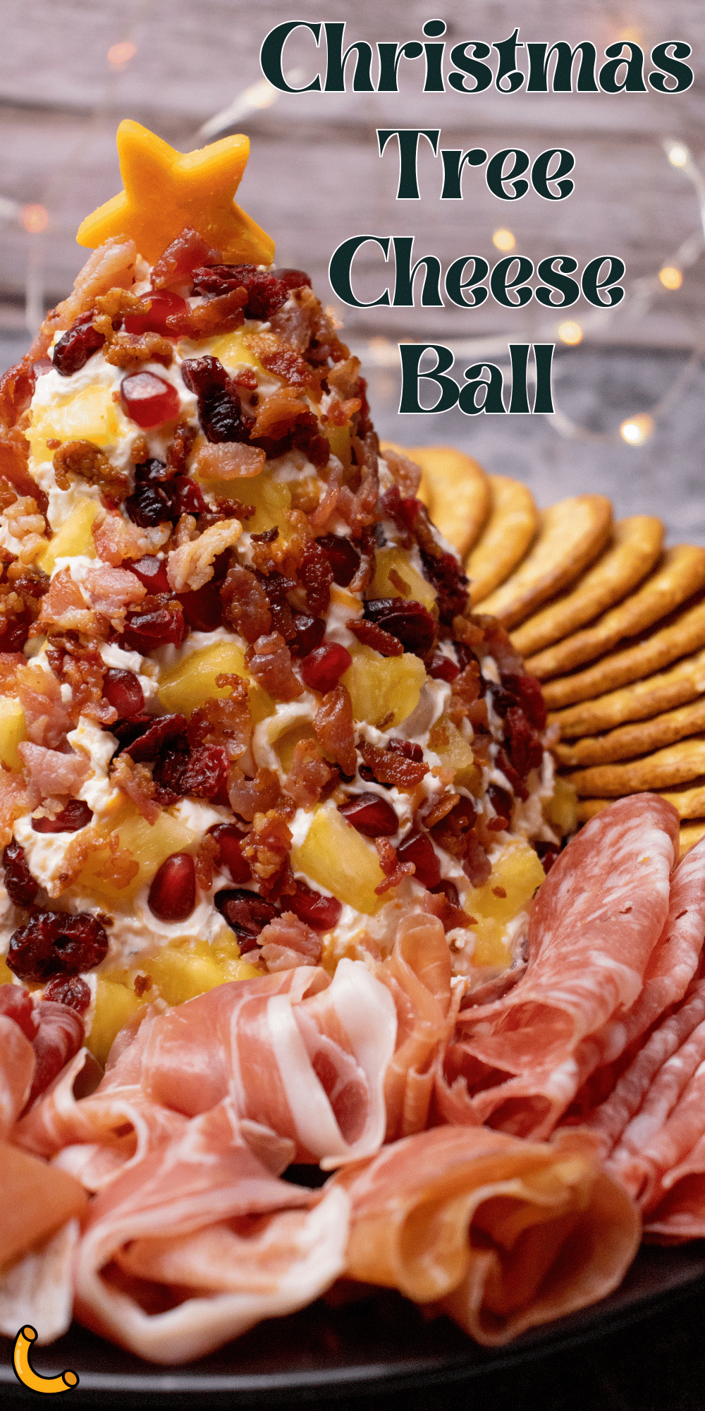Kick-off your festive feast with this stunning and delicious Christmas tree! A super simple yet impressive Christmas cheese ball that will look fabulous on your Christmas buffet and is guaranteed to please a crowd #cheeseball #christmascheeseball #christmastreecheeseball